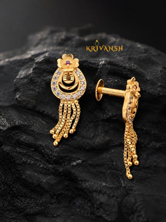 1Gm Forming Gold Plated Jalar Stud Earrings | South Indian Screw Back | KRIVANSH