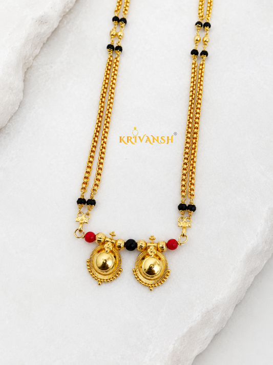 Gozler Double Layer Long Mangalsutra | Handcrafted 1gm Gold Plated | Black Crystal | KRIVANSH