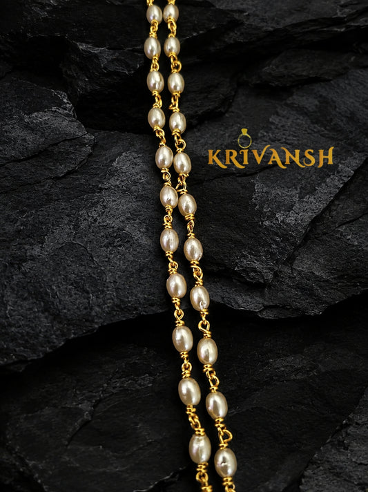 Handcrafted Long Rice Pearl Necklace | KRIVANSH