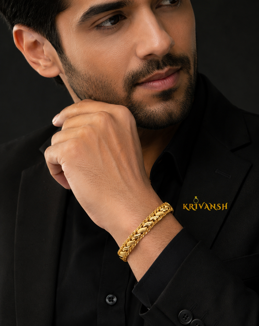 Rajvansh Gold Plated Bracelet for Men – Luxurious 1Gm Gold Finish | KRIVANSH