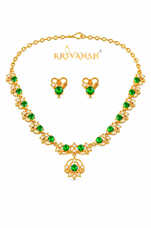 Green AD stones Kamakshi Necklace Set | KRIVANSH