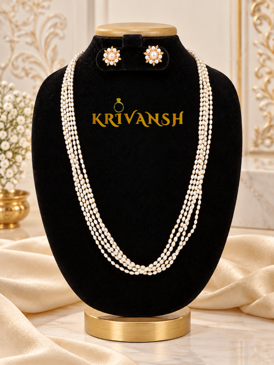 5-Strand Rice Pearl Haram Necklace | 24" Inch | KRIVANSH