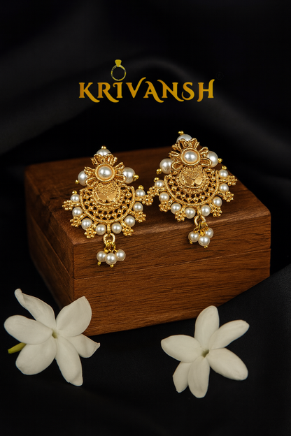 Pearl Stud Earrings | 1 Gram Gold Plated | South Indian Screw Back | KRIVANSH
