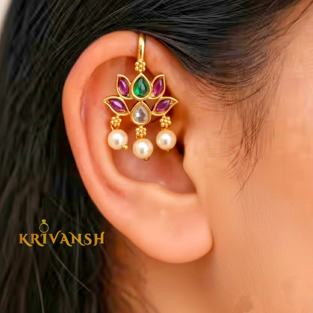 Lotus Bugadi Earring | Mehandi Gold Plated | KRIVANSH