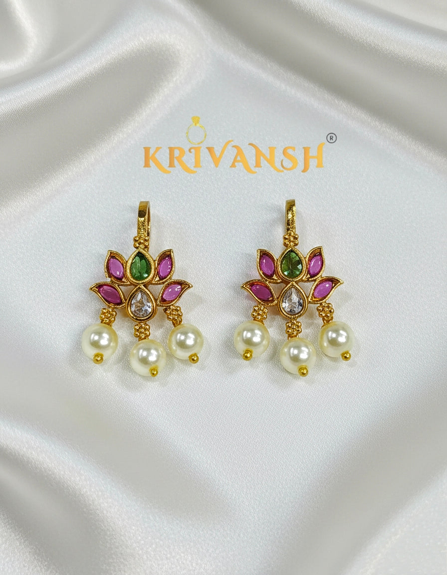 Lotus Bugadi Earring | Mehandi Gold Plated | KRIVANSH