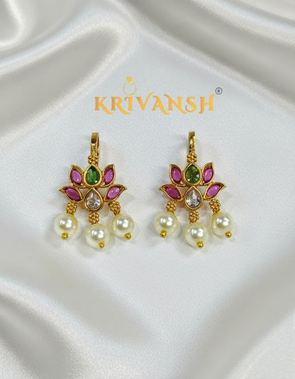 Lotus Bugadi Earring | Mehandi Gold Plated | KRIVANSH