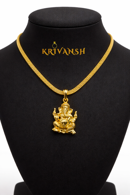 Ganesh Pendant Necklace| 20"inch Length | 1Gm Gold Plated | KRIVANSH