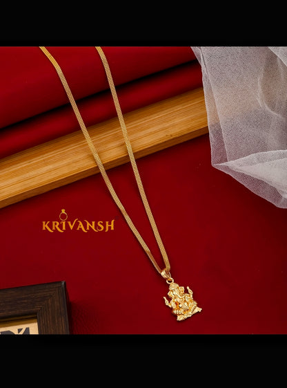Ganesh Pendant Necklace| 20"inch Length | 1Gm Gold Plated | KRIVANSH