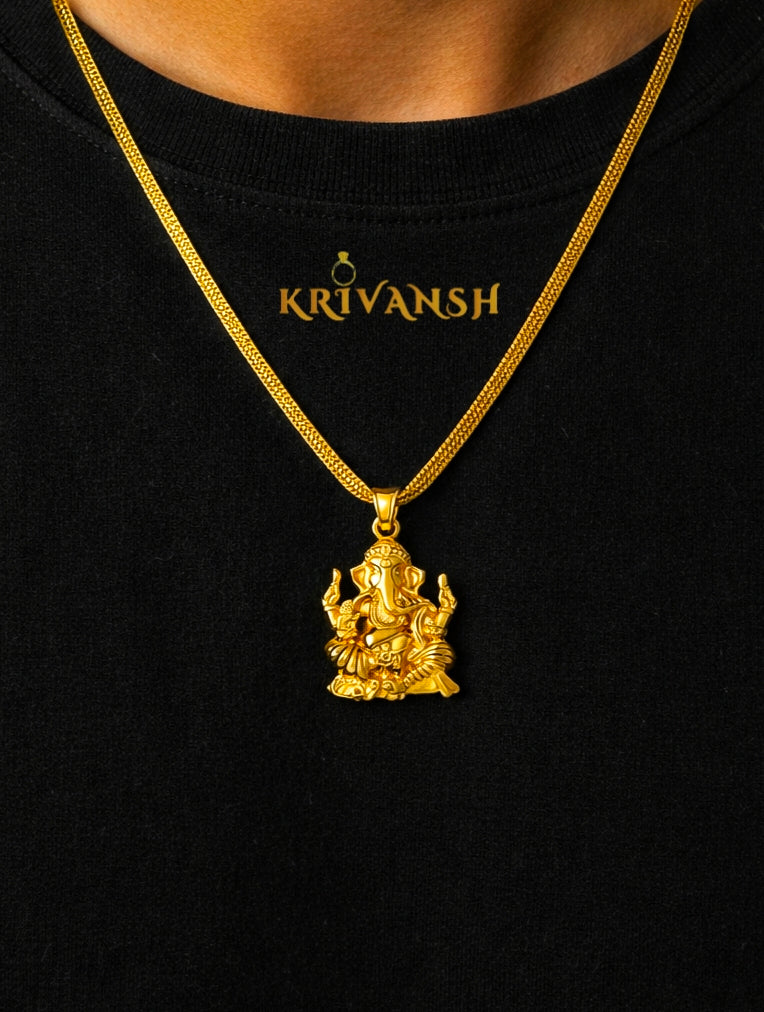 Ganesh Pendant Necklace| 20"inch Length | 1Gm Gold Plated | KRIVANSH