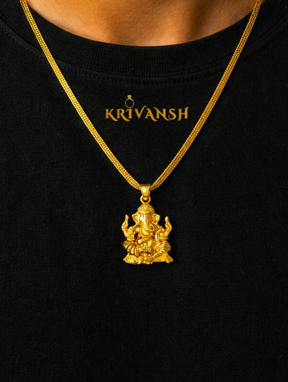 Ganesh Pendant Necklace| 20"inch Length | 1Gm Gold Plated | KRIVANSH