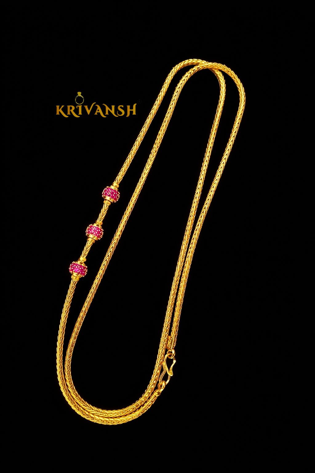 Ruby Pink stone Long Length Mope Chain | 1Gm Gold Plated | KRIVANSH