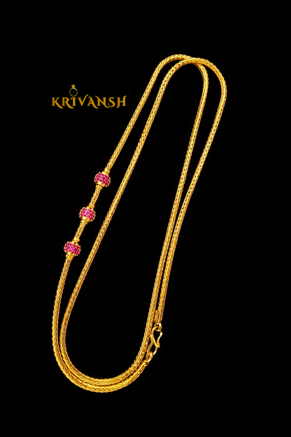Ruby Pink stone Long Length Mope Chain | 1Gm Gold Plated | KRIVANSH