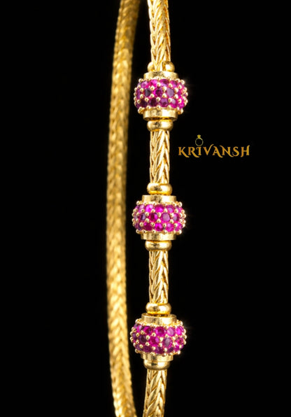Ruby Pink stone Long Length Mope Chain | 1Gm Gold Plated | KRIVANSH