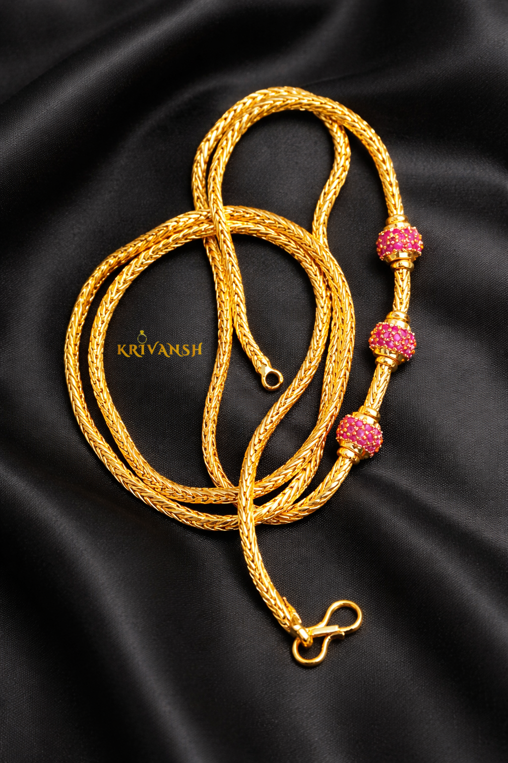 Ruby Pink stone Long Length Mope Chain | 1Gm Gold Plated | KRIVANSH
