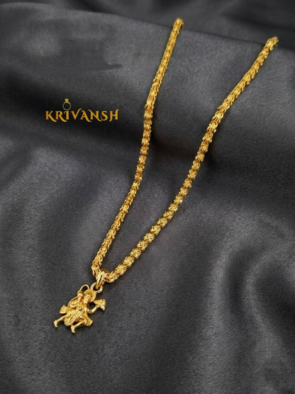 Hanuman Pendant Gold Plated Short Chain for Men & Women | KRIVANSH