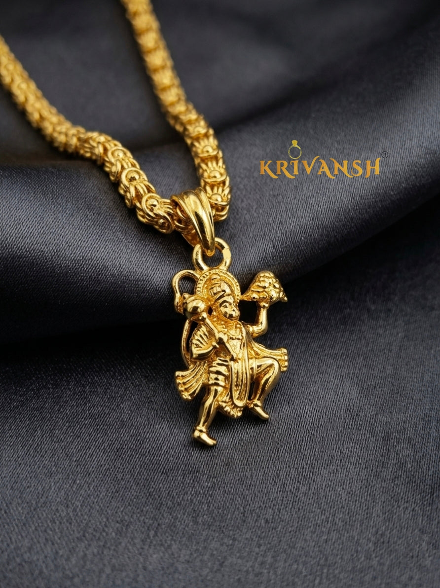 Hanuman Pendant Gold Plated Short Chain for Men & Women | KRIVANSH