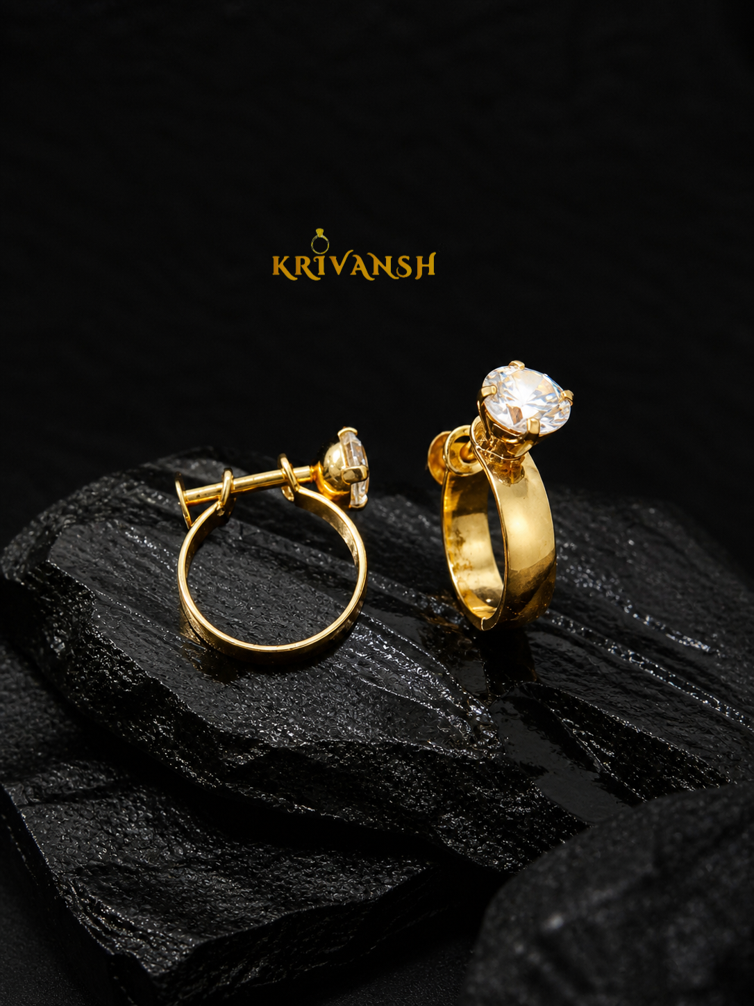 AD Stone Gold Plated Earrings for Men – American Diamond Studs | KRIVANSH