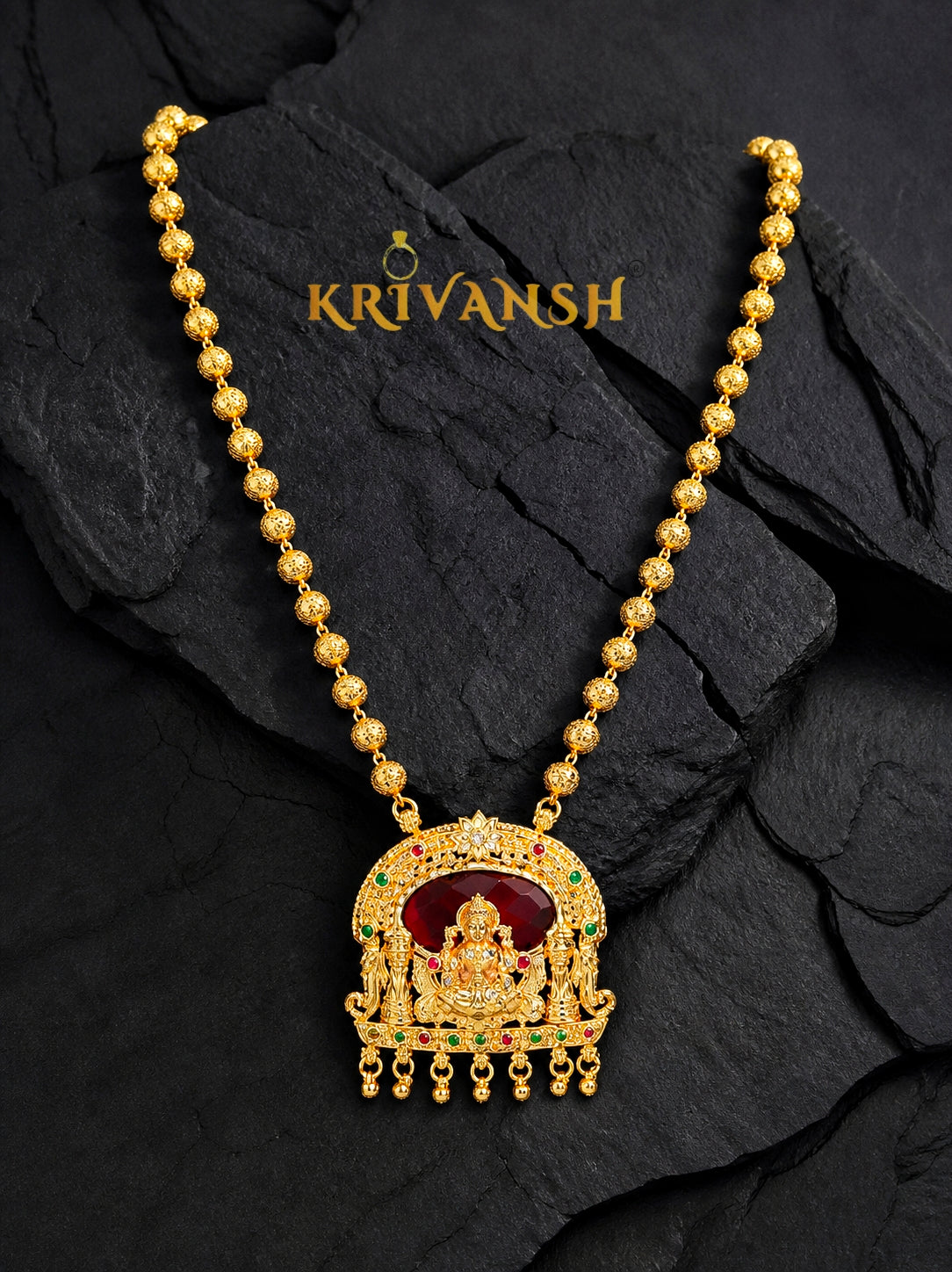 Laxmidevi Long Haram – Exquisite 1Gm Gold Plated Traditional Necklace | KRIVANSH