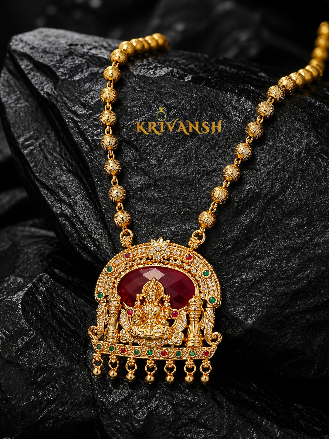Laxmidevi Long Haram – Exquisite 1Gm Gold Plated Traditional Necklace | KRIVANSH