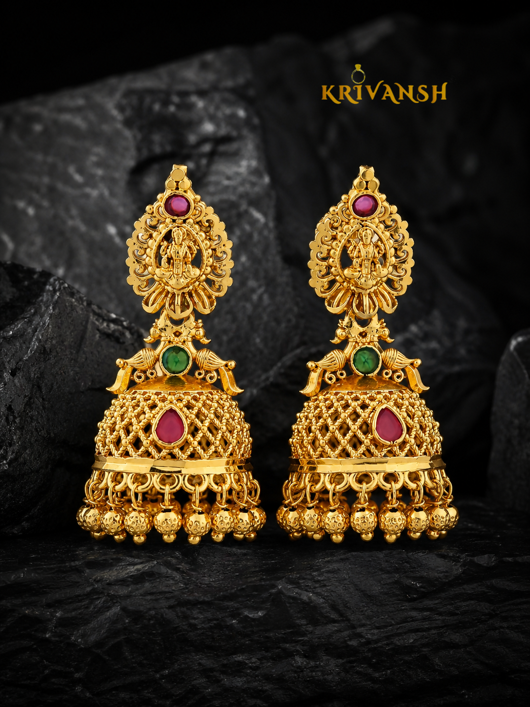 Shri Laxmidevi Jumka Earrings | 1Gm Gold Plated South Indian Jhumkas for Women