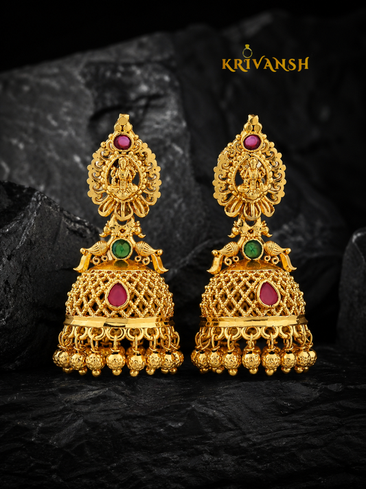 Shri Laxmidevi Jumka Earrings | 1Gm Gold Plated South Indian Jhumkas for Women