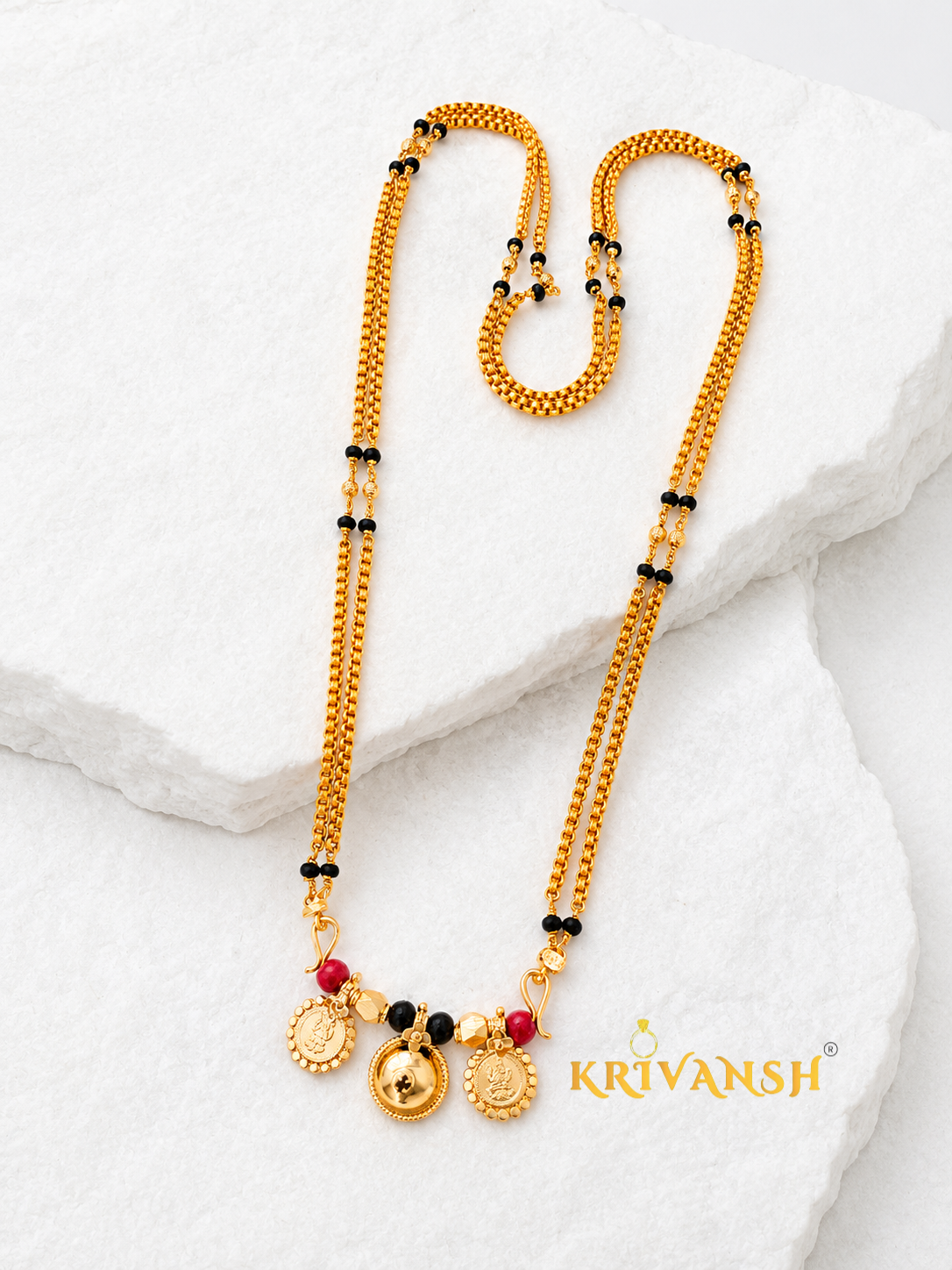 Impon(Mix Metal) 2-string Long Length BoxTyre Tali Mangalya Chain | 1Gm Gold Plated |KRIVANSH