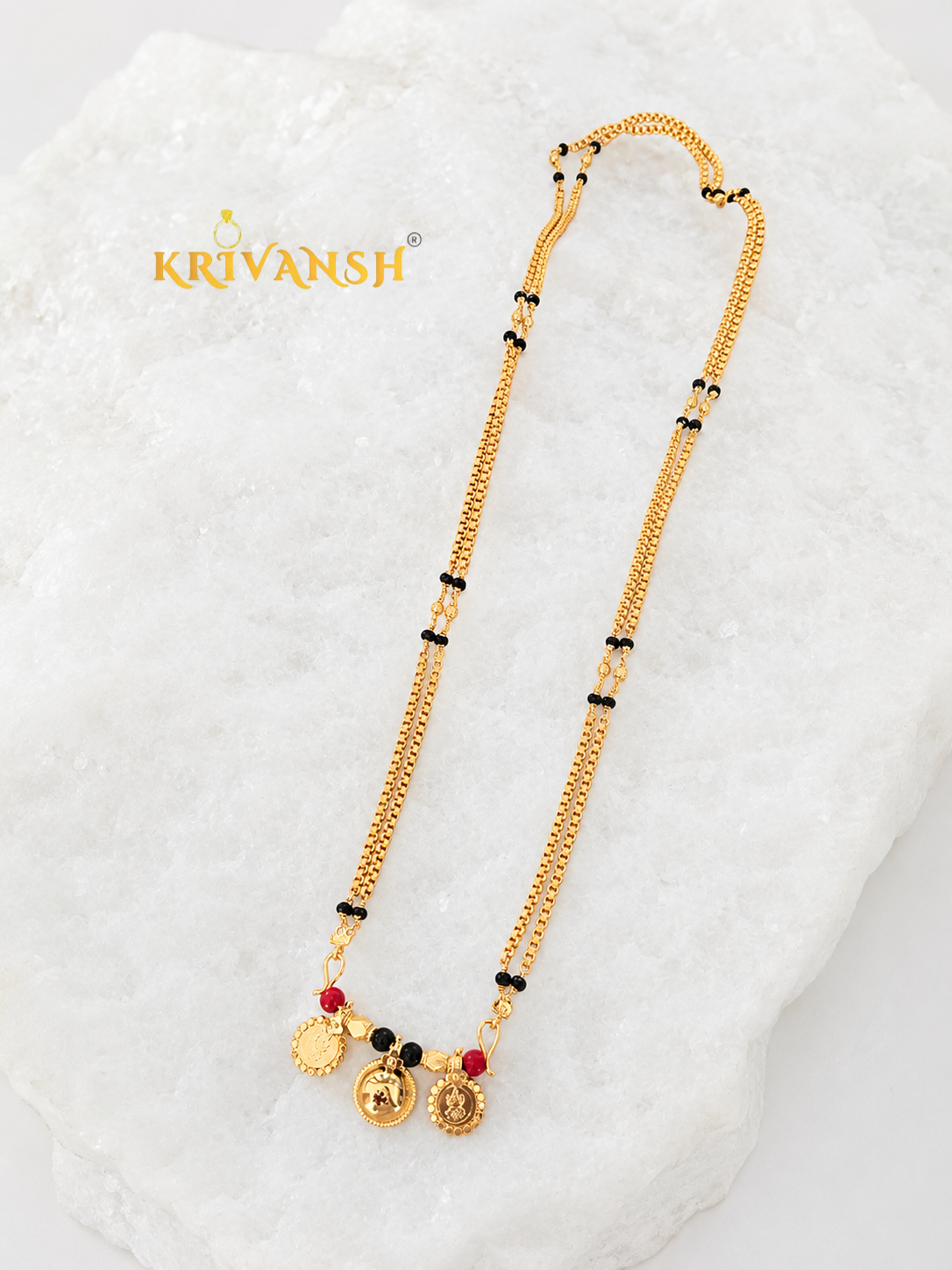 Impon(Mix Metal) 2-string Long Length BoxTyre Tali Mangalya Chain | 1Gm Gold Plated |KRIVANSH