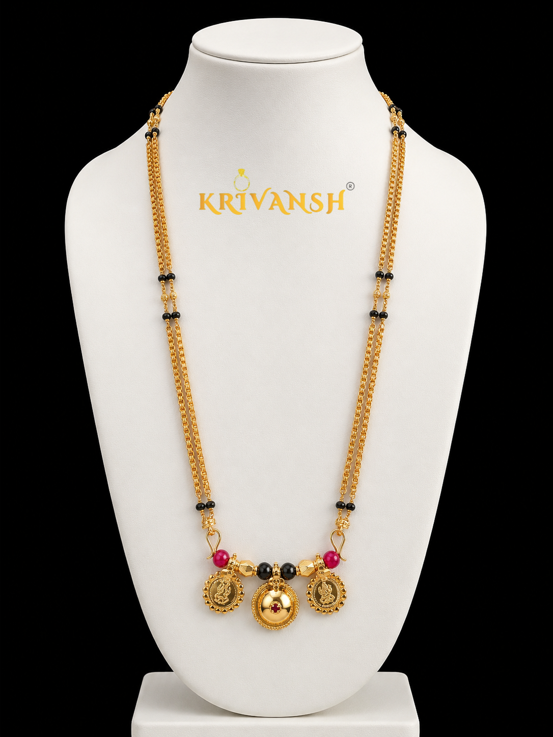 Impon(Mix Metal) 2-string Long Length BoxTyre Tali Mangalya Chain | 1Gm Gold Plated |KRIVANSH