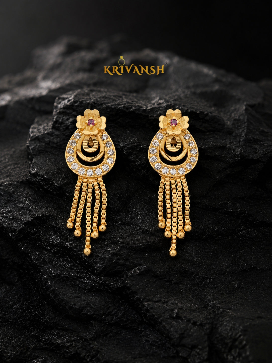 1Gm Forming Gold Plated Jalar Stud Earrings | South Indian Screw Back | KRIVANSH