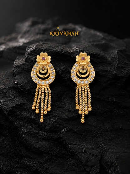1Gm Forming Gold Plated Jalar Stud Earrings | South Indian Screw Back | KRIVANSH