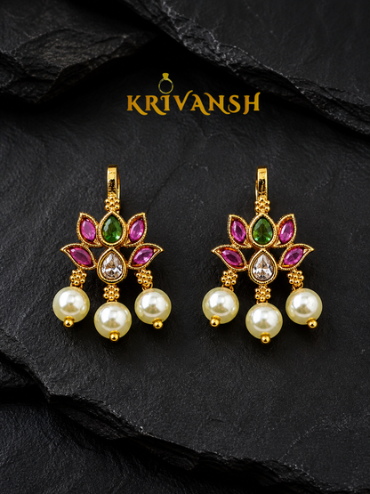 Lotus Bugadi Earring | Mehandi Gold Plated | KRIVANSH