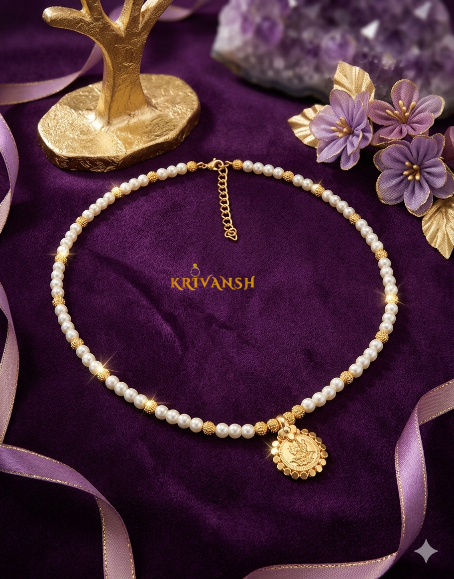 Laxmi Coin Pearl Necklace | KRIVANSH