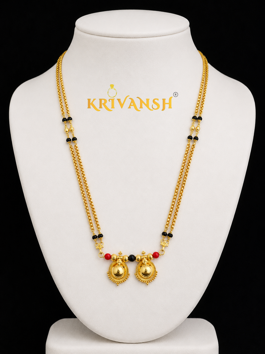 Gozler Double Layer Long Mangalsutra | Handcrafted 1gm Gold Plated | Black Crystal | KRIVANSH