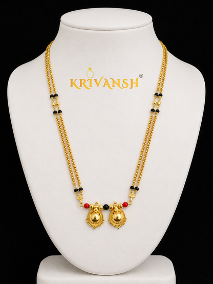 Gozler Double Layer Long Mangalsutra | Handcrafted 1gm Gold Plated | Black Crystal | KRIVANSH