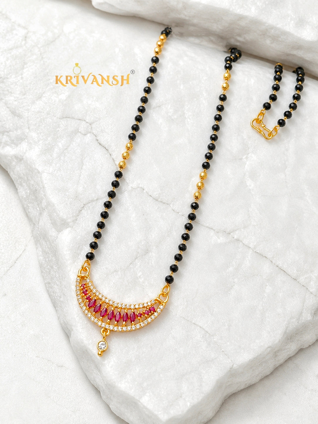 Pink CZ Stone Short Mangalsutra | 18" Gold-Plated | KRIVANSH