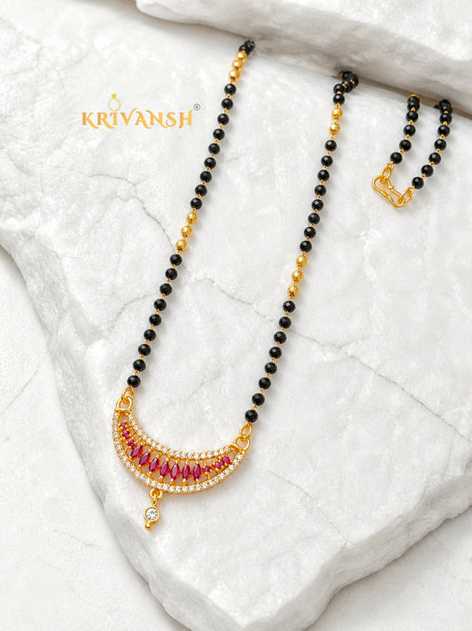 Pink CZ Stone Short Mangalsutra | 18" Gold-Plated | KRIVANSH
