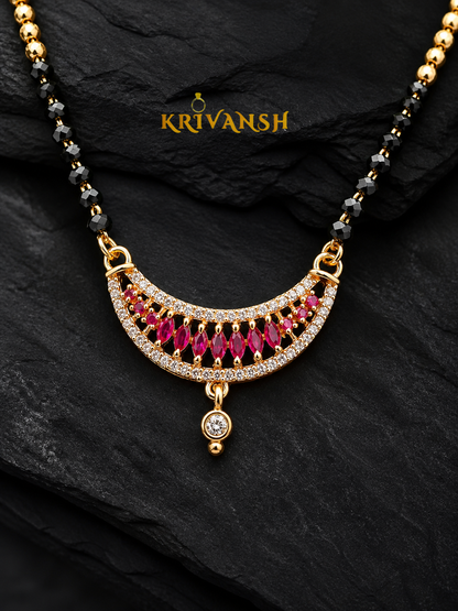 Pink CZ Stone Short Mangalsutra | 18" Gold-Plated | KRIVANSH