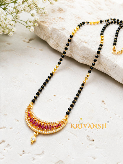 Pink CZ Stone Short Mangalsutra | 18" Gold-Plated | KRIVANSH