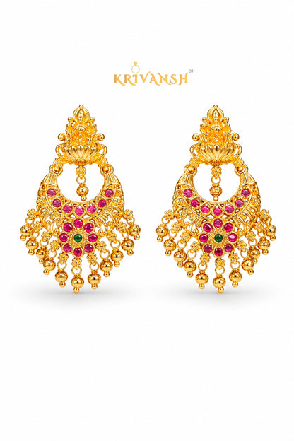 Rajeshwari Heritage Chandbali Earrings | 1gm Gold Plated | AD & Pearl Festive Jewellery