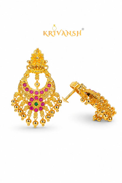 Rajeshwari Heritage Chandbali Earrings | 1gm Gold Plated | AD & Pearl Festive Jewellery
