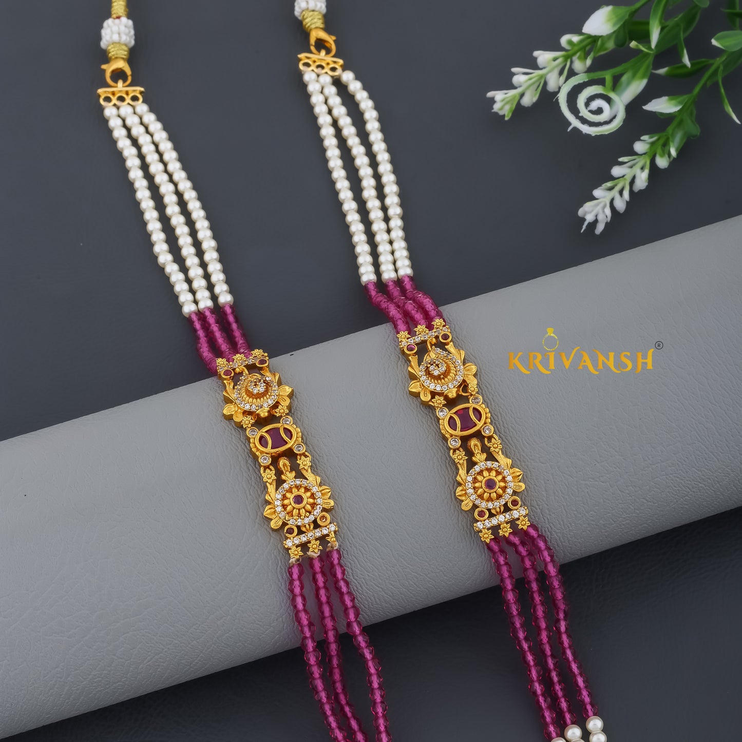 3 layer Hydro crystal with Pearls Necklace | KRIVANSH