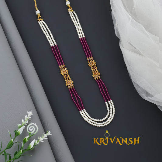 3 layer Hydro crystal with Pearls Necklace | KRIVANSH