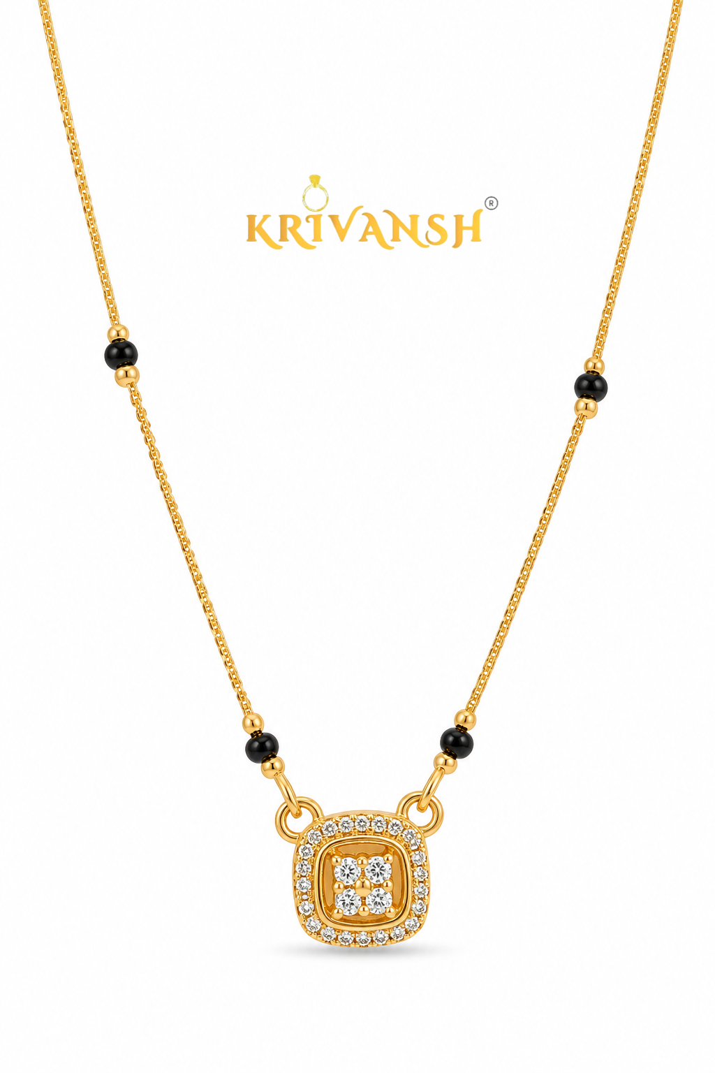 Square Solitaire Short Mangalsutra | 1Gm Gold Plated | AD Stones | KRIVANSH