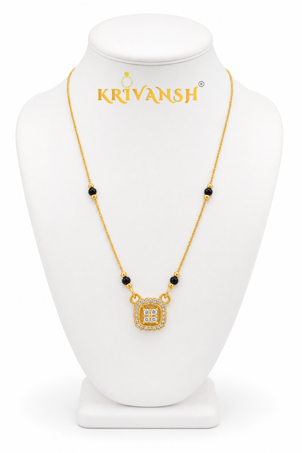 Square Solitaire Short Mangalsutra | 1Gm Gold Plated | AD Stones | KRIVANSH