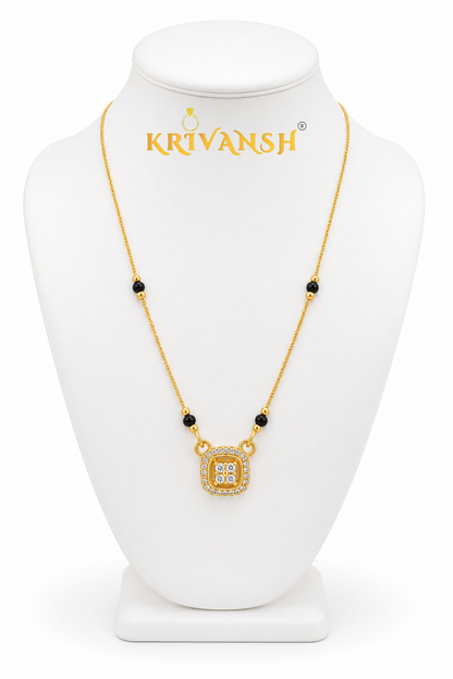 Square Solitaire Short Mangalsutra | 1Gm Gold Plated | AD Stones | KRIVANSH