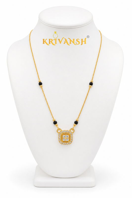 Square Solitaire Short Mangalsutra | 1Gm Gold Plated | AD Stones | KRIVANSH