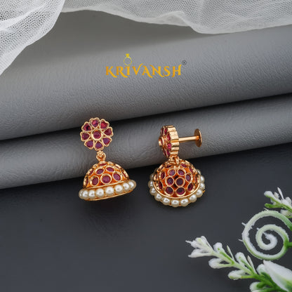 Pink Uncut Stone Jhumki Earrings | KRIVANSH