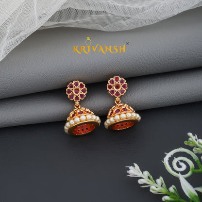 Pink Uncut Stone Jhumki Earrings | KRIVANSH