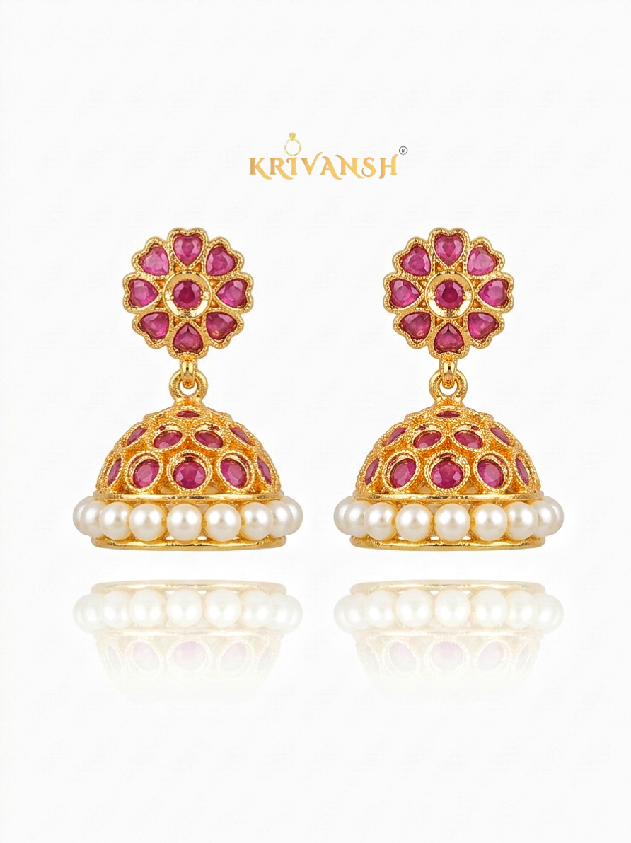 Pink Uncut Stone Jhumki Earrings | KRIVANSH
