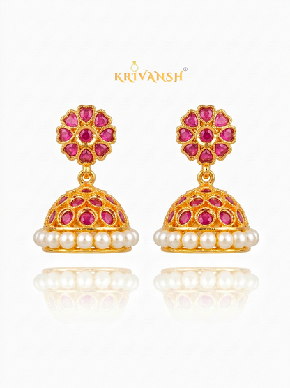 Pink Uncut Stone Jhumki Earrings | KRIVANSH